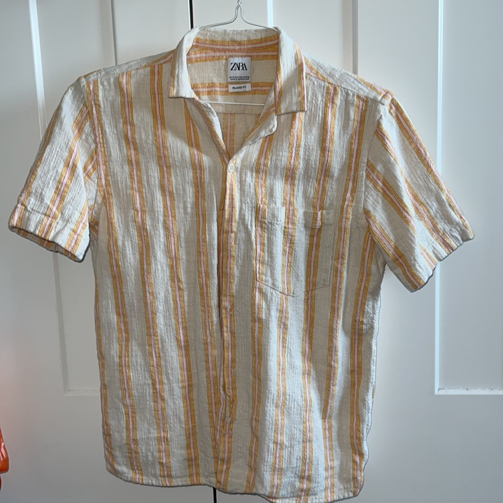 Zara button-down shirt in orange and white with stripes